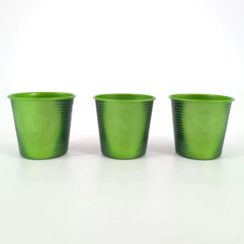 Three Green Jägermeister Color Changing Reusable Aluminum 1 oz Shot Glasses NWOT